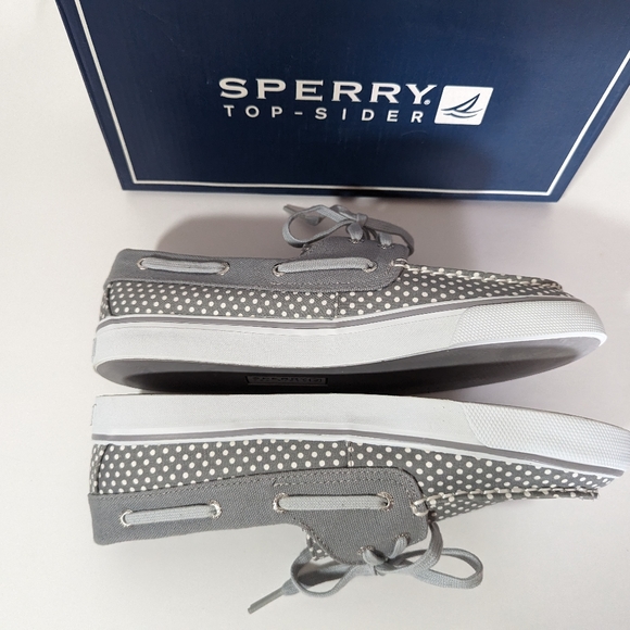 NIB Sperry Women's Top sider Gray & White Polka Dots Size 9 - Picture 3 of 9